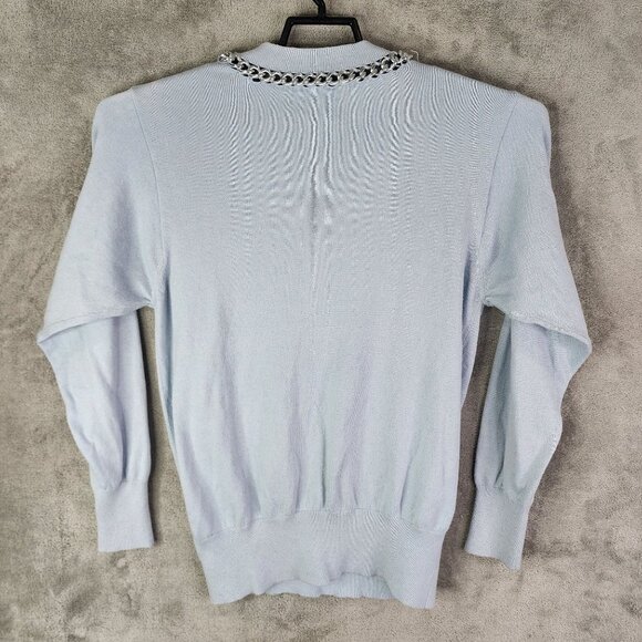 Womens Light Blue Michael Kors Sweater Chain Detail V-Neck Long Sleeve Size M - Picture 10 of 14
